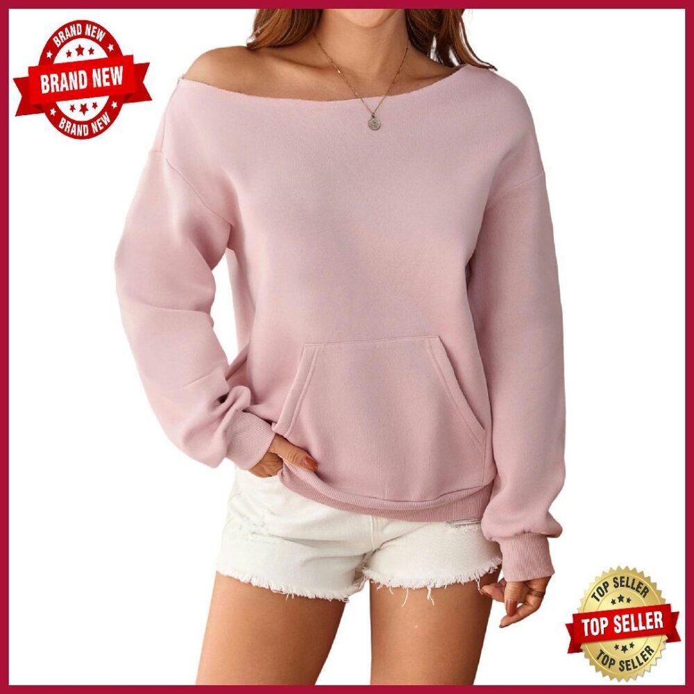 Off Shoulder Long Sleeve Sweatshirt Pullover Women's Comfy Fall Top